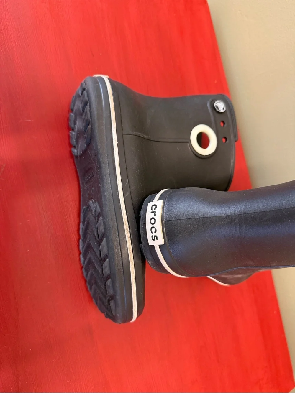 Women’s Croc Black Rain Boots with White Accent